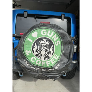 I Love Guns & Coffee Vinyl Spare Tire Cover‎ 32X10 Parody One of a Kind!